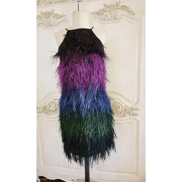 Cynthia Rowley Ivy Ombre Ostrich Feather Dress Sz M RETAIL $795 NWT - Picture 2 of 10